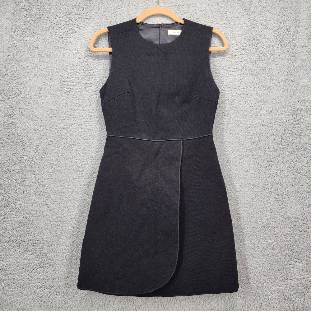 Suistudio Florian Black Wool Blend Sleeveless Faux-Wrap Front Mini Dress Size 36